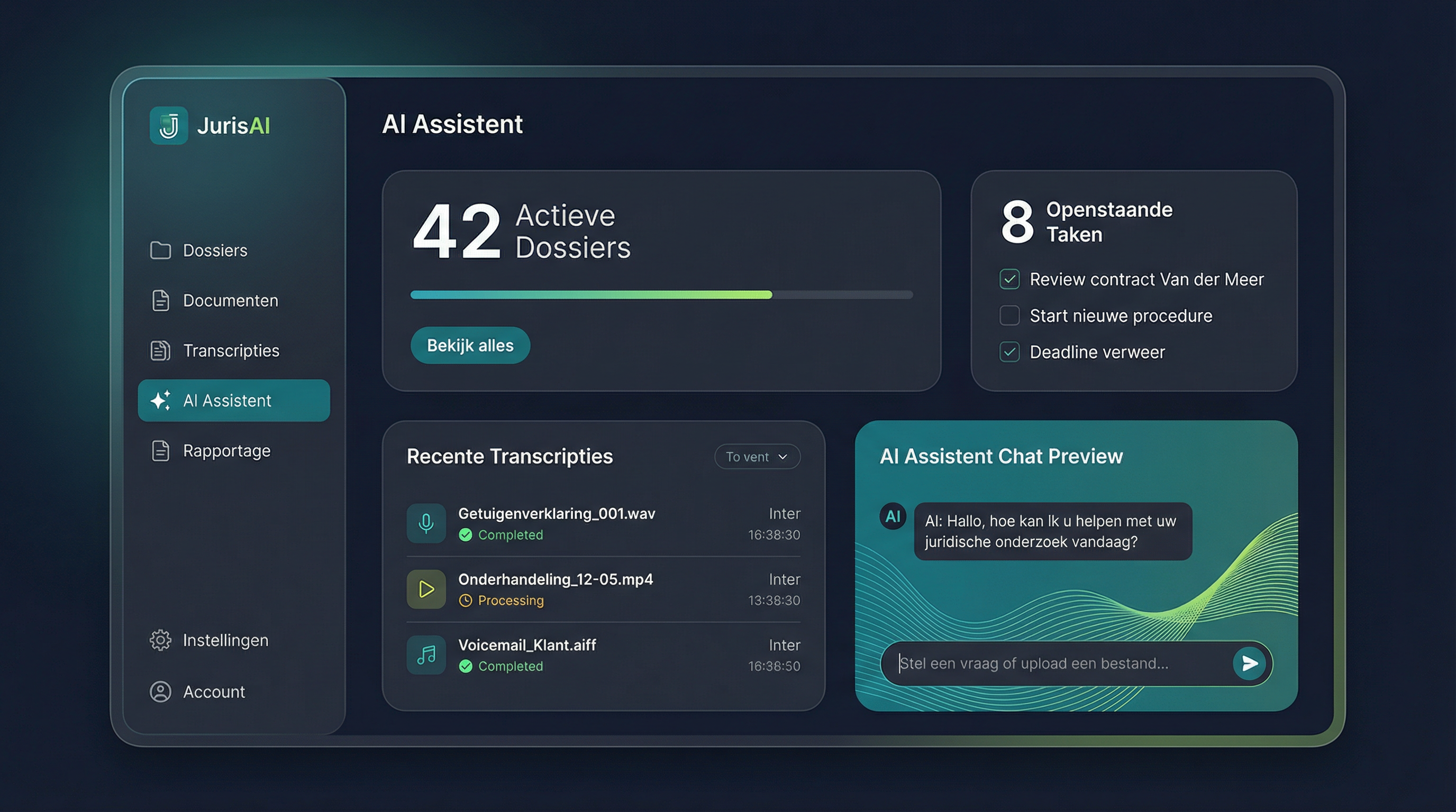 Jurinext Dashboard - Juridisch AI Platform